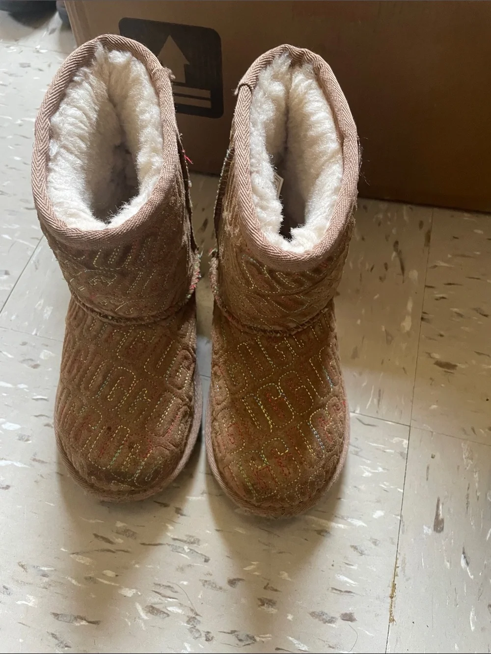 UGG Kids Glitter Quilted Tan Boots